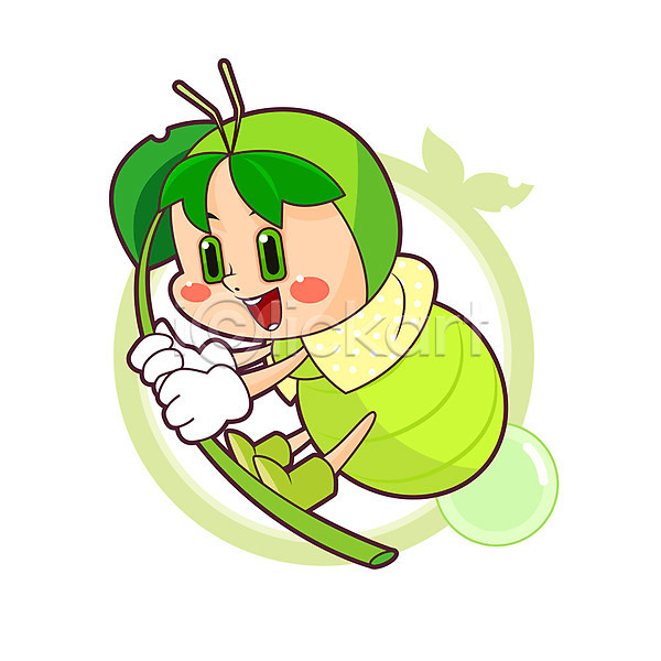 귀여움 사람없음 AI(파일형식) 일러스트 곤충캐릭터 나뭇잎 의인화 진딧물 캐릭터 한마리