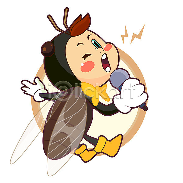 귀여움 사람없음 AI(파일형식) 일러스트 곤충캐릭터 마이크 매미 의인화 캐릭터 한마리