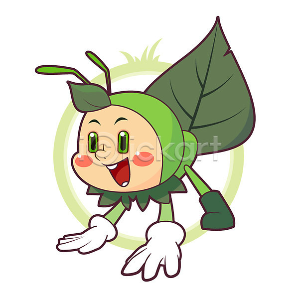 귀여움 사람없음 AI(파일형식) 일러스트 곤충캐릭터 나뭇잎 대벌레 의인화 캐릭터 한마리