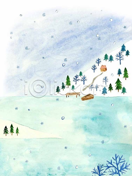 사람없음 PSD 일러스트 겨울 겨울배경 계절 계절백그라운드 길 나무 눈 배 산 주택 호수