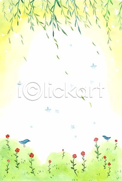 사람없음 PSD 일러스트 계절 계절백그라운드 꽃잎 두마리 버드나무 봄 봄배경 장미 조류 초원(자연)