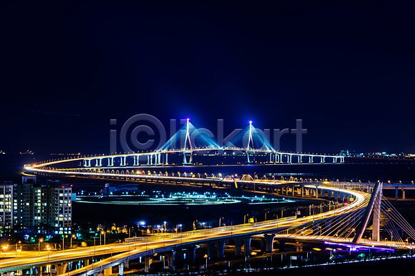 사람없음 JPG 포토 다리(건축물) 도로 도시 바다 빌딩 야간 야경 야외 인천 인천대교 풍경(경치) 한국