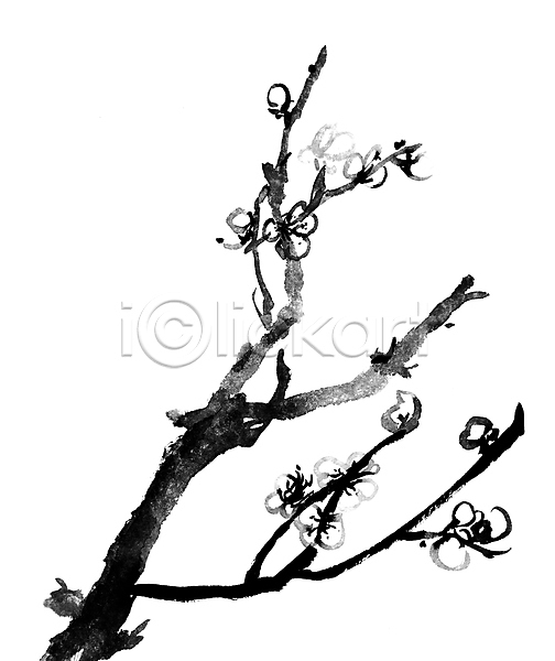 사람없음 JPG 포토 해외이미지 그림 꽃가지 동양화 먹 미술 번짐 벚꽃 붓터치 해외202004