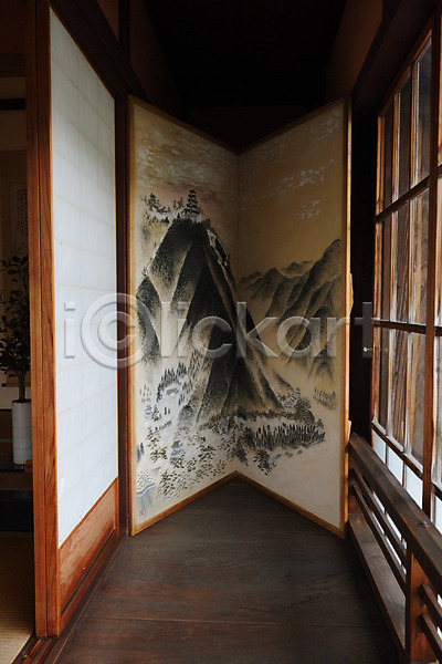사람없음 JPG 포토 그림 방문 병풍 산수화 실내 일본 일본가옥 주간 툇마루