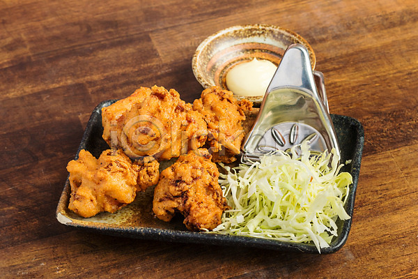 사람없음 JPG 포토 마요네즈 양배추 음식 일본음식 접시 종지 치킨 튀김
