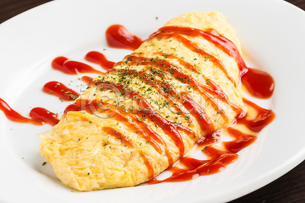 사람없음 JPG 근접촬영 포토 계란 오므라이스 음식 일본음식 접시 케첩