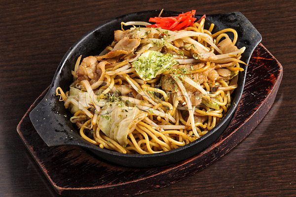 사람없음 JPG 포토 면류 볶음우동 숙주나물 음식 일본음식 접시 철판