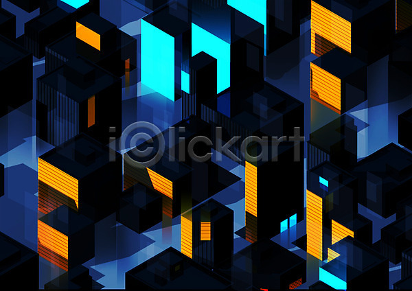 사람없음 3D PSD 일러스트 건물 도시 도시풍경 빌딩 야간 야경 주황색 파란색 풍경(경치)