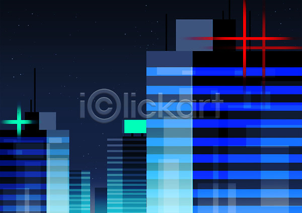 사람없음 PSD 일러스트 건물 도시 도시풍경 빌딩 빨간색 야간 야경 파란색 풍경(경치)
