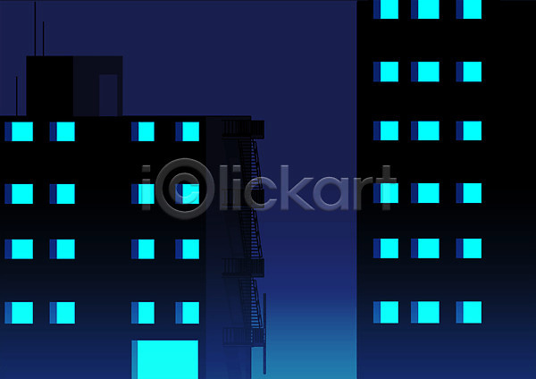 사람없음 3D PSD 일러스트 건물 도시 도시풍경 빌딩 야간 야경 풍경(경치) 하늘색