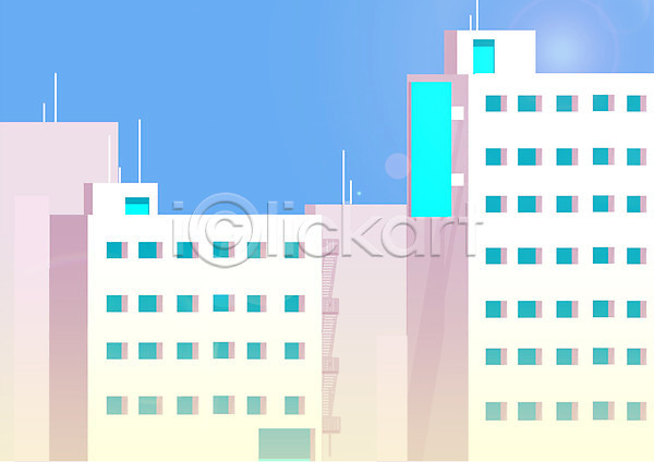 사람없음 3D PSD 일러스트 건물 도시 도시풍경 빌딩 주간 풍경(경치) 하늘색