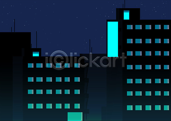 사람없음 3D PSD 일러스트 건물 도시 도시풍경 빌딩 야간 야경 풍경(경치) 하늘색