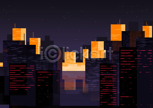 사람없음 PSD 일러스트 건물 도시 도시풍경 빌딩 빨간색 야간 야경 주황색 풍경(경치)
