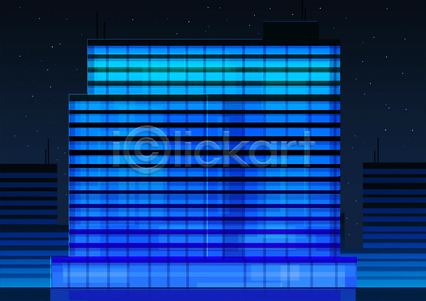 사람없음 PSD 일러스트 건물 도시 도시풍경 빌딩 야간 야경 파란색 풍경(경치)