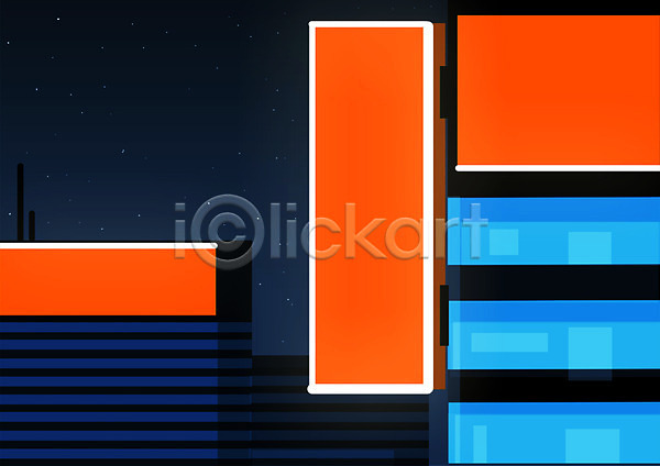 사람없음 PSD 일러스트 간판 건물 광고판 도시 도시풍경 빌딩 야간 야경 주황색 풍경(경치) 프레임 하늘색