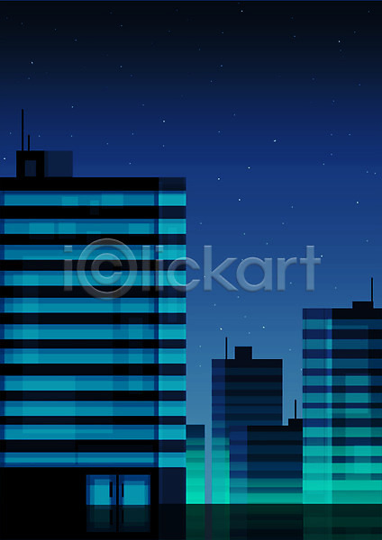 사람없음 PSD 일러스트 건물 도시 도시풍경 빌딩 야간 야경 파란색 풍경(경치)