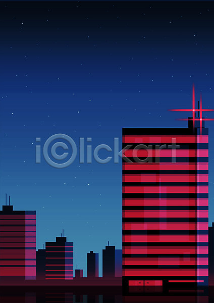 사람없음 PSD 일러스트 건물 도시 도시풍경 빌딩 빨간색 야간 야경 풍경(경치)