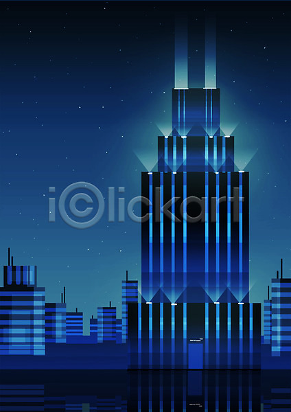 사람없음 PSD 일러스트 건물 도시 도시풍경 빌딩 야간 야경 조명 풍경(경치) 하늘색
