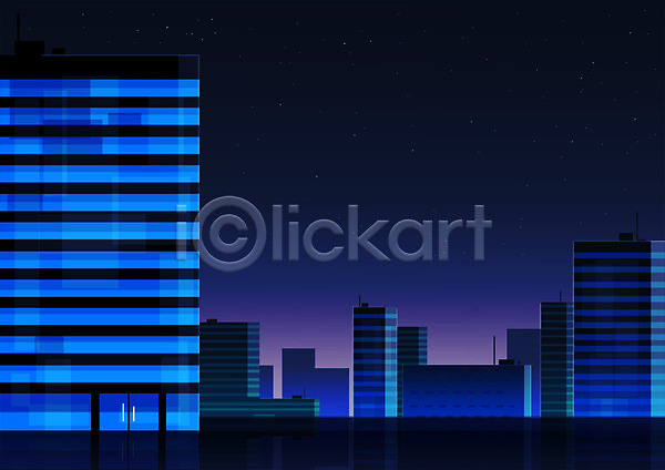 사람없음 PSD 일러스트 건물 도시 도시풍경 빌딩 새벽 야간 야경 풍경(경치) 하늘색