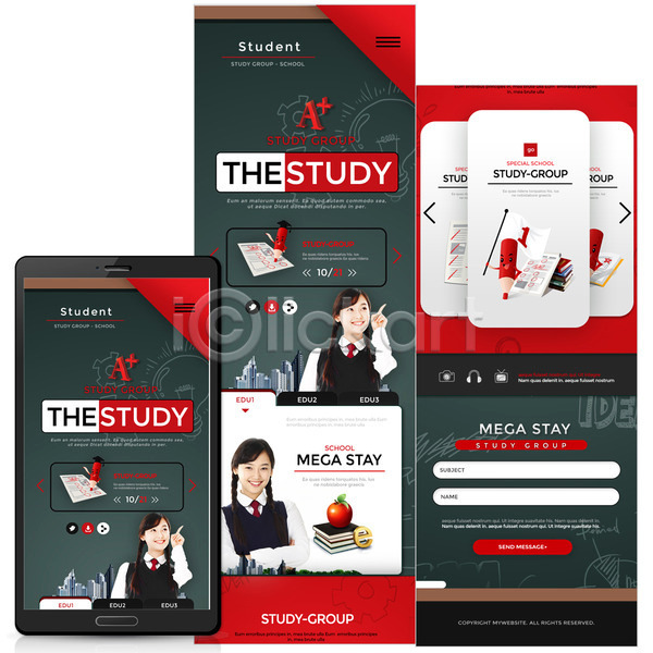 10대 세명 십대여자만 여자 청소년 한국인 PSD 모바일템플릿 웹템플릿 템플릿 가리킴 교복 교육 모바일 모바일사이트 빨간펜 사과(과일) 스마트폰 시험지 에이플러스 여학생 책 청소년교육