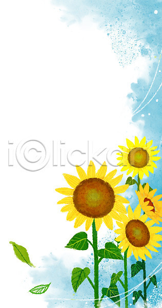 사람없음 PSD 일러스트 계절백그라운드 꽃 꽃백그라운드 나뭇잎 바람 백그라운드 여름(계절) 여름배경 해바라기