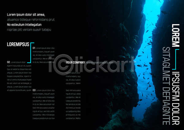 사람없음 AI(파일형식) 템플릿 3단접지 동굴 리플렛 바다 바닷속 북디자인 북커버 어류 여러마리 자연 출판디자인 팜플렛 편집 표지 표지디자인 환경