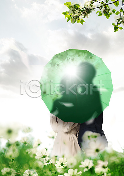 20대 남자 두명 성인 성인만 여자 한국인 PSD 편집이미지 구름(자연) 그림자 꽃 나뭇가지 나뭇잎 상반신 얼굴가리기 우산 커플 코스모스(꽃) 편집 하늘 햇빛