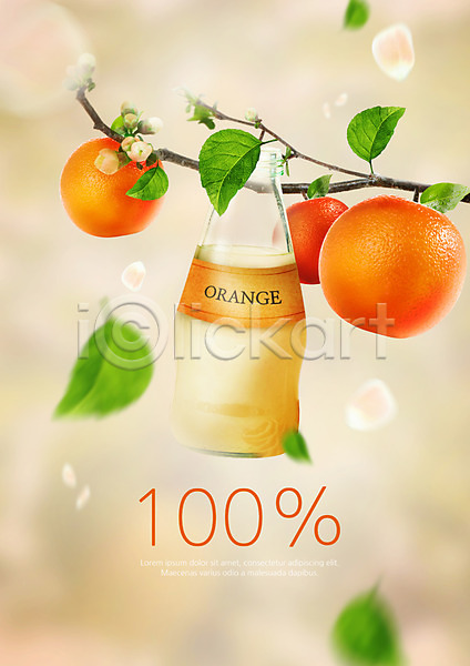 사람없음 PSD 편집이미지 과일 과일주스 꽃 나뭇가지 나뭇잎 오렌지 오렌지주스 유리병 음료 주스 편집