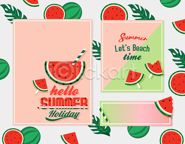 사람없음 AI(파일형식) 일러스트 카드템플릿 과채 나뭇잎 배너 빨대 수박 여름(계절) 여름음식 엽서 제철과일 제철음식 패턴