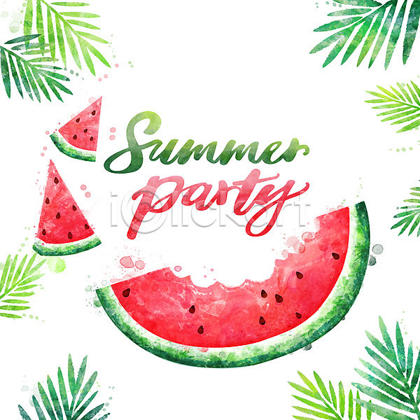 사람없음 PSD 일러스트 과채 백그라운드 수박 여름(계절) 여름배경 여름음식 잎 제철과일 제철음식 파티