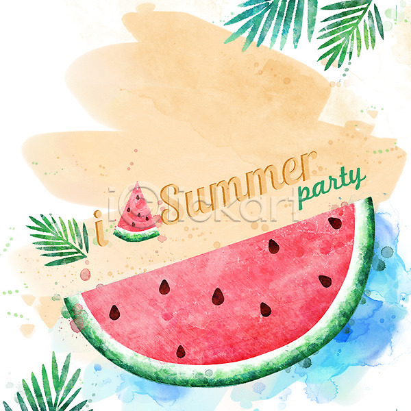 사람없음 PSD 일러스트 과채 백그라운드 수박 여름(계절) 여름배경 여름음식 잎 제철과일 제철음식 프레임