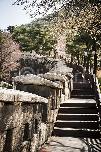 사람없음 JPG 포토 계단 나무 봄풍경 북악산 산책로 서울 성곽길 야외 원근감 주간 풍경(경치) 한국