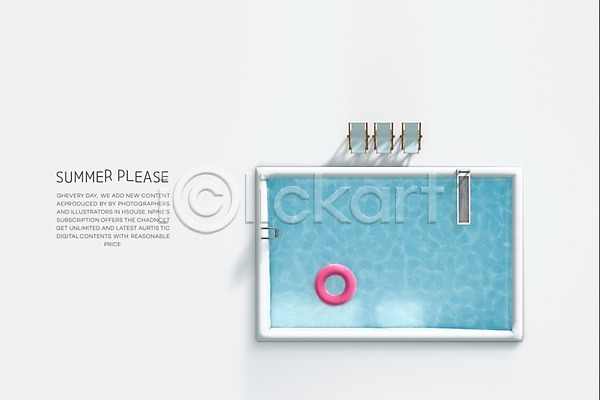 사람없음 3D PSD 디지털합성 편집이미지 그래픽 디지털아트 물 백그라운드 선베드 수영장 여름(계절) 튜브