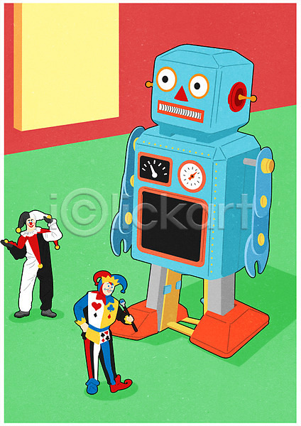 남자 두명 성인 PSD 일러스트 4차산업 광대 로봇 서기 소인국 장난감 전신 포스터