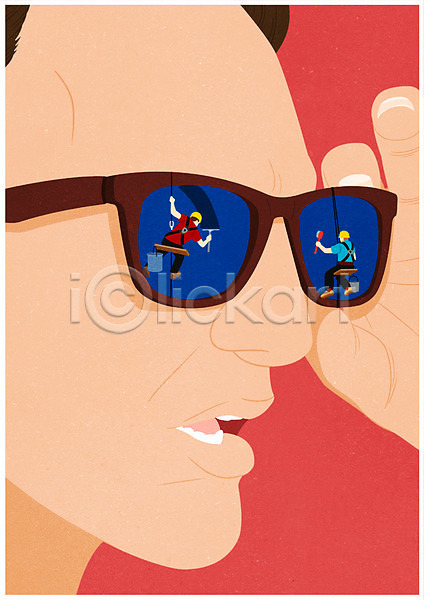 남자 성인 세명 PSD 일러스트 상반신 서기 선글라스 소인국 안경 앉기 전신 창문닦기 포스터