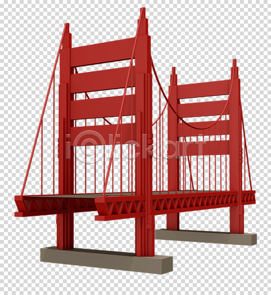 사람없음 3D PNG 디지털합성 입체 편집이미지 3D소스 건축물 금문교 다리(건축물) 랜드마크 로우폴리 목업 빨간색 편집 편집소스 현수교