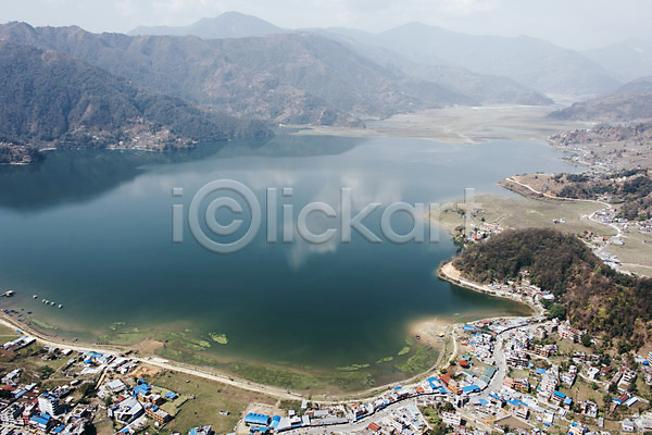 사람없음 JPG 포토 항공촬영 강 네팔 마을 산 안나푸르나 야외 자연 주간 풍경(경치) 해외풍경