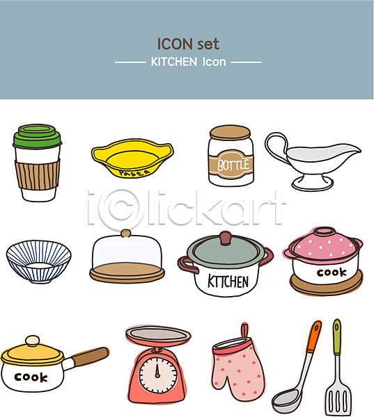 사람없음 AI(파일형식) 라인아이콘 아이콘 국자 그릇 냄비 뒤집개 용기(그릇) 접시 주방용품 주방장갑 컵