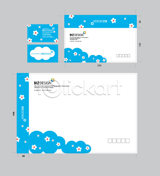 사람없음 AI(파일형식) 명함템플릿 봉투템플릿 템플릿 구름(자연) 꽃 꽃무늬 명함 봉투디자인 비즈디자인 서류봉투 세트 우편봉투 파란색 패키지 편지봉투