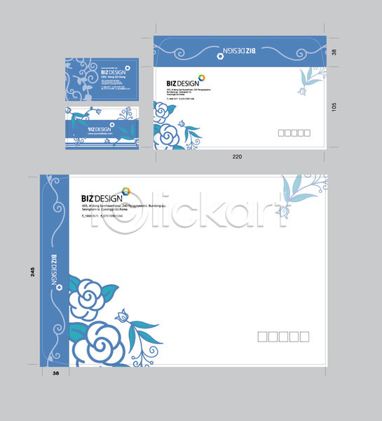 사람없음 AI(파일형식) 명함템플릿 봉투템플릿 템플릿 꽃 꽃무늬 명함 봉투디자인 비즈디자인 서류봉투 세트 우편봉투 파란색 패키지 편지봉투