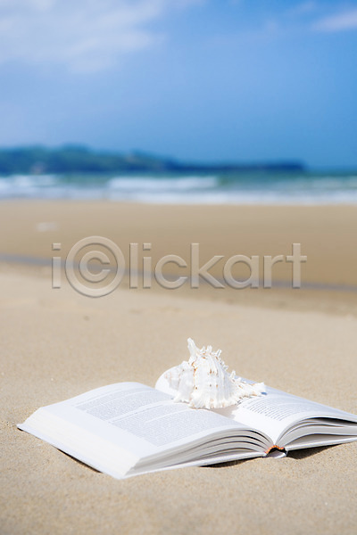 휴식 사람없음 JPG 아웃포커스 포토 모래 모래사장 바다 야외 여름(계절) 여름풍경 조개 주간 책 풍경(경치) 휴가