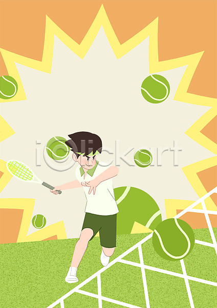즐거움 남자 성인 한명 PSD 일러스트 건강 들기 라이프스타일 운동 전신 테니스 테니스공 테니스라켓