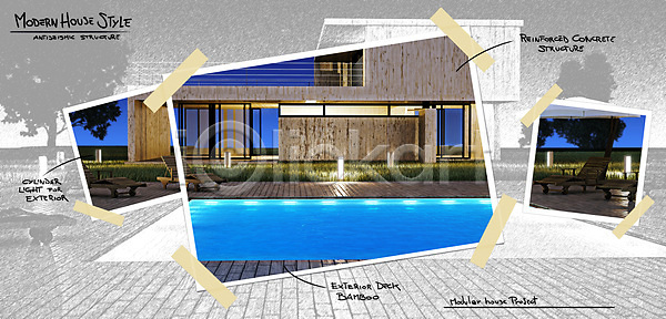 고급 휴식 사람없음 JPG 일러스트 포토 해외이미지 건축양식 당구 만들기 물 미니멀 빌라 빛 수영장 시골 야간 야외 여름 정원 주택 콘크리트 해외202004 해외포토 휴가