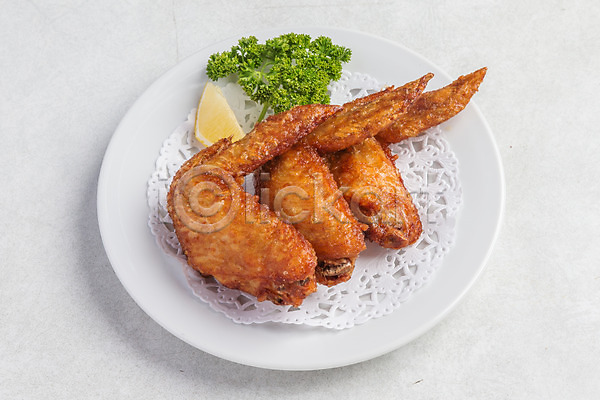 사람없음 JPG 포토 닭날개 레몬 음식 일본음식 접시 치킨 파슬리