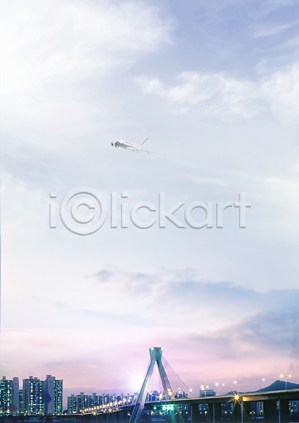 사람없음 PSD 편집이미지 구름(자연) 노을 다리(건축물) 도시 비즈니스 비행기 빌딩 편집 하늘
