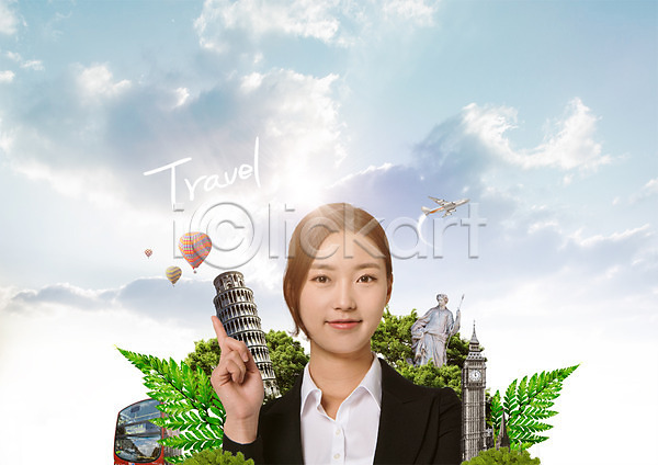20대 성인 성인여자한명만 여자 한국인 한명 PSD 편집이미지 구름(자연) 나뭇잎 비즈니스우먼 빅벤 상반신 여행 열기구 이층버스 조각상 취미 편집 피사의사탑 하늘