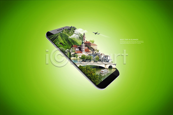 사람없음 3D PSD 디지털합성 편집이미지 나무 다리(건축물) 비행기 산 스마트폰 여름(계절) 여름풍경 유럽 유럽풍경 초록색 풍경(경치) 휴가