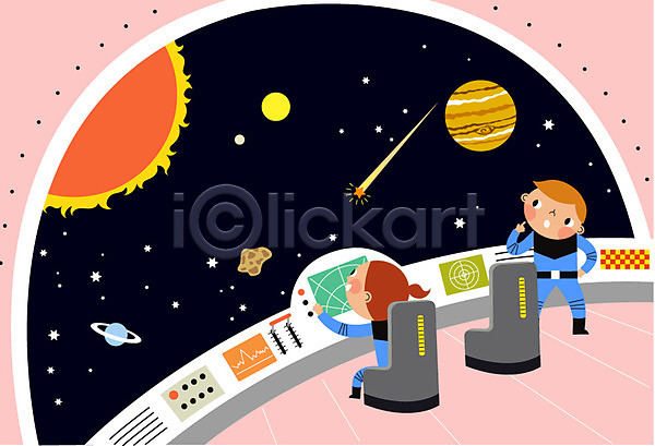 남자 두명 여자 AI(파일형식) 일러스트 계기판 관찰 목성 비행선 서기 앉기 여행 우주 우주비행사 우주선 우주여행 우주탐사 의자 전신 조종실 탐사 태양 토성 행성 혜성