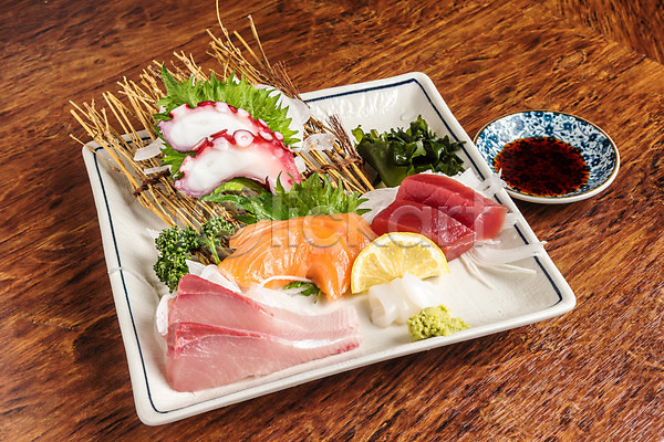 사람없음 JPG 포토 간장 고추냉이 깻잎 나뭇가지 문어회 생선회 일본음식 접시 파슬리 해산물 회