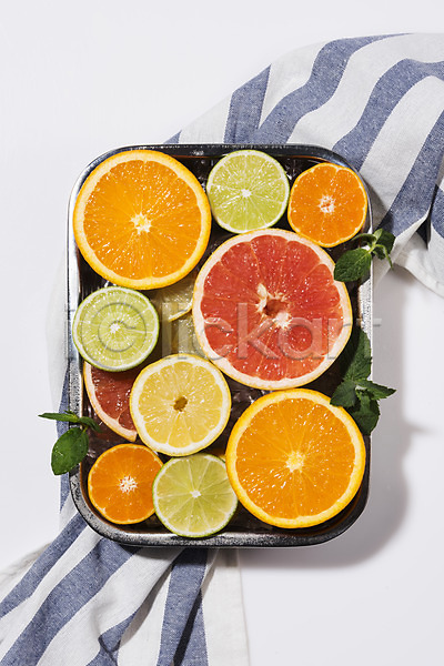 사람없음 JPG 포토 하이앵글 과일 귤 단면 라임 레몬 백그라운드 스튜디오촬영 실내 오렌지 접시 제철과일 천(직물)